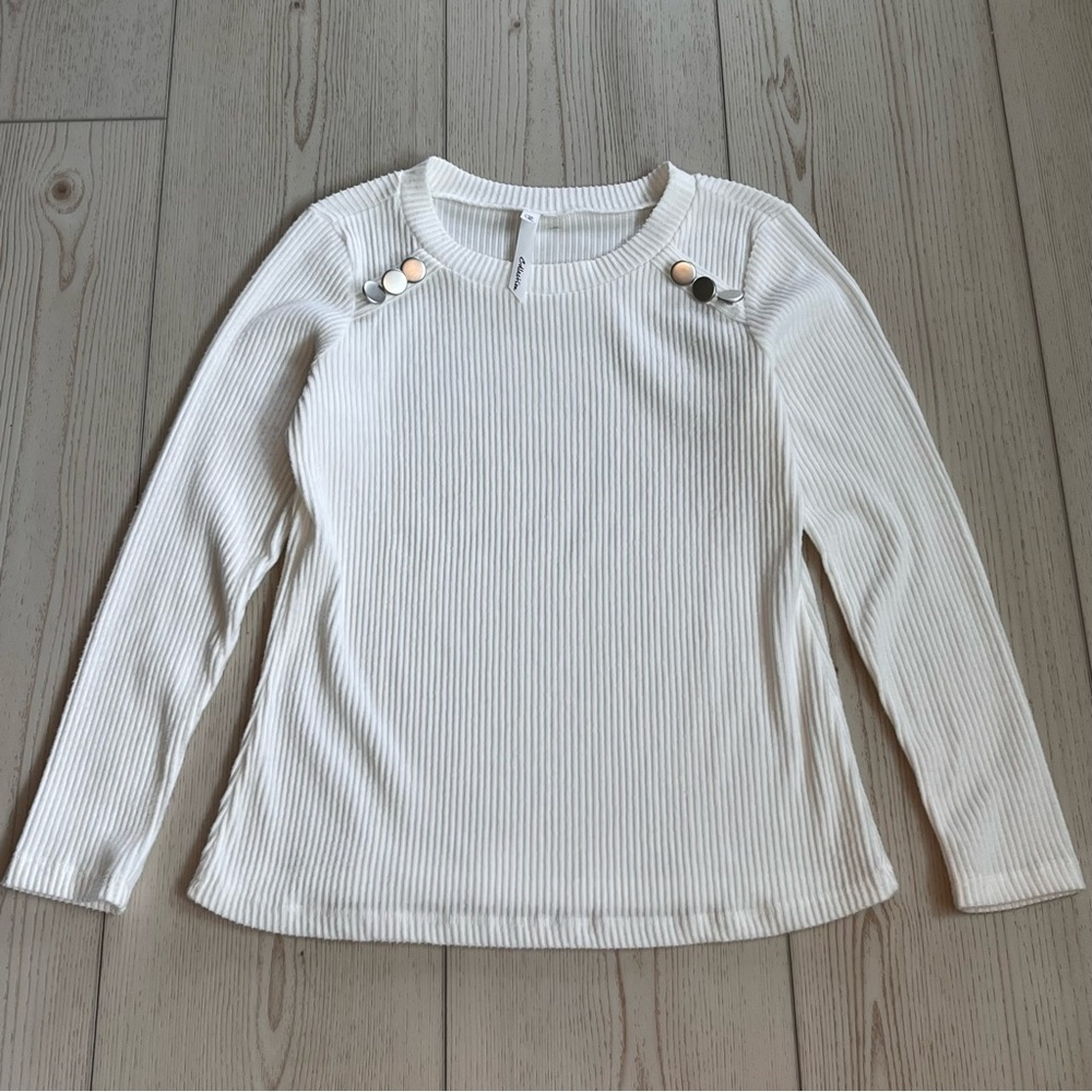 Collection B White Ribbed Long Sleeve Top with Button Accents